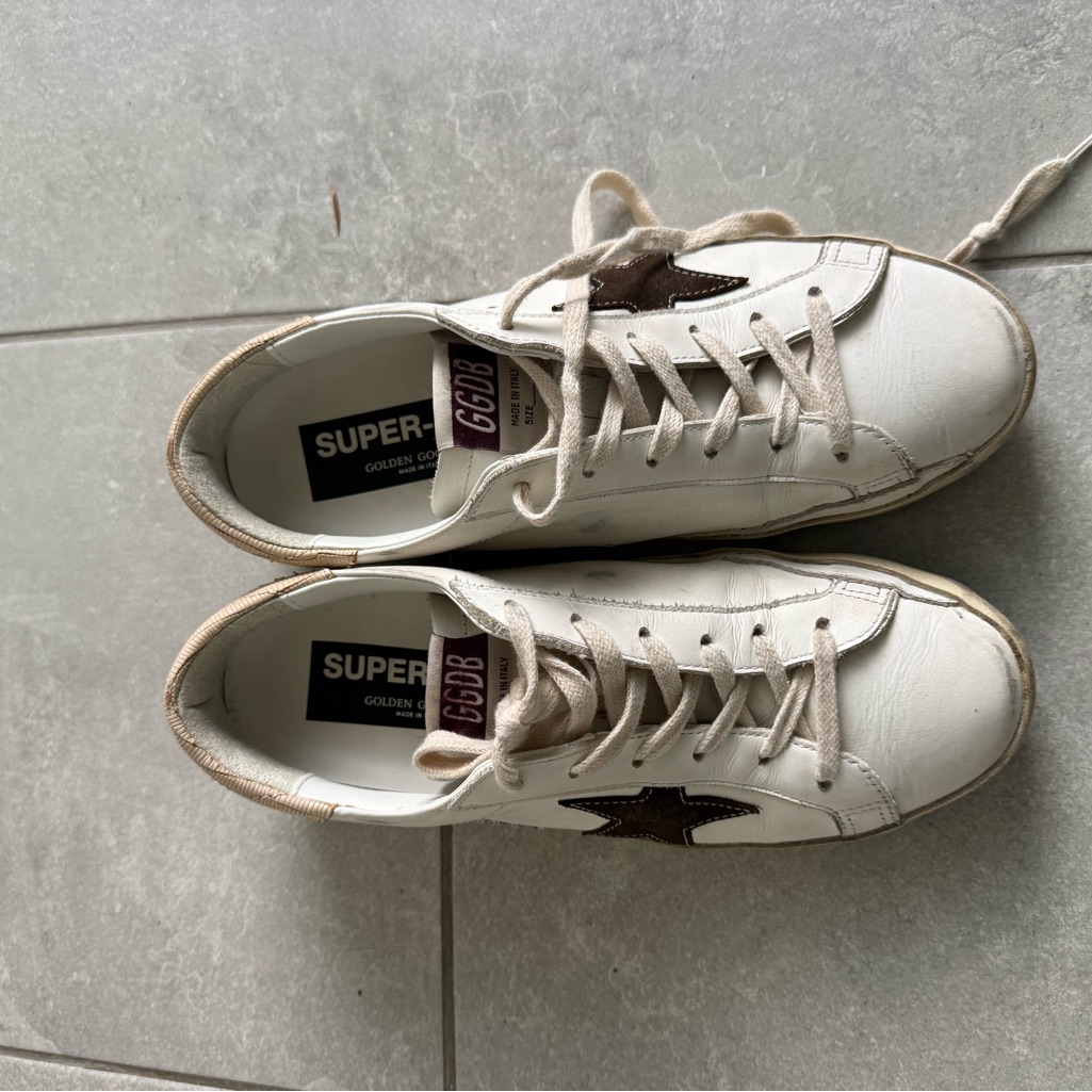 Golden Goose Cream Sneakers With Dark Brown Star